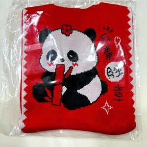 Mini Tote Bag Heavy Knit Dark Red w/Adorable Blk & White Panda print NEW